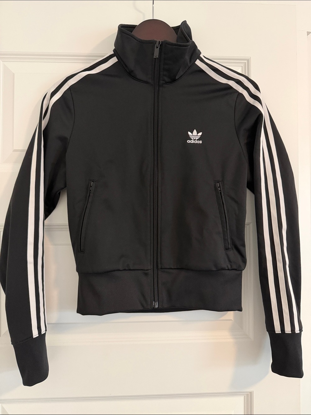 adidas Black Track Jacket with White Stripe Accents